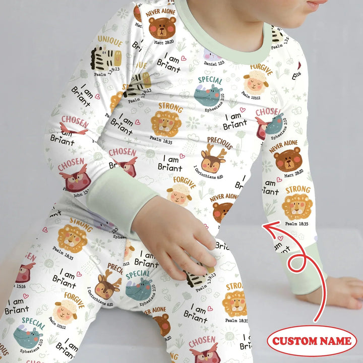 God’s Little Zoo Custom Name Two Piece Long Sleeve Pajama Set , God’s Little Zoo Custom Name Two Piece Long Sleeve Pajama Set - 12-18M
