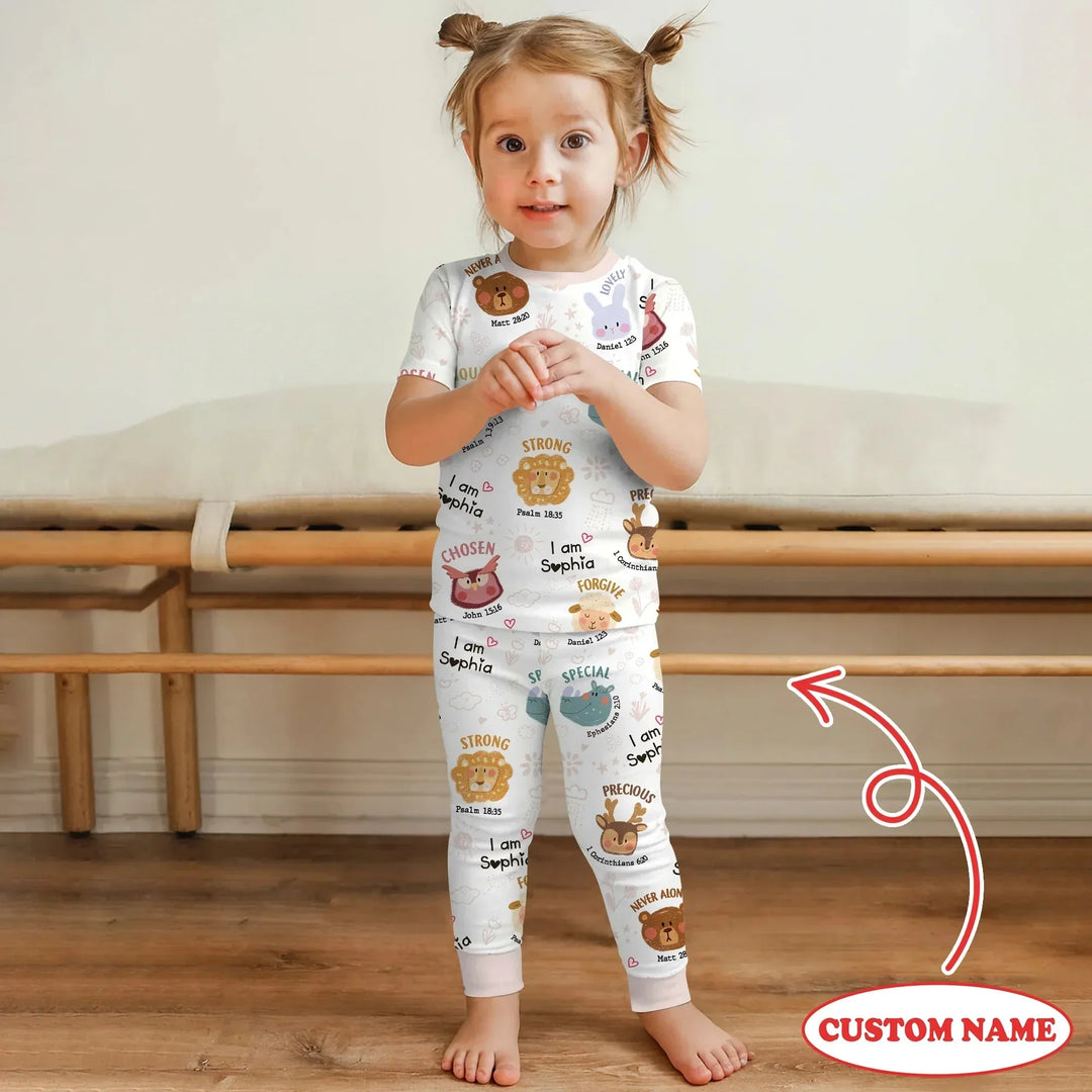 God’s Little Zoo Custom Name Two Piece Short Sleeve Pajama Set , God’s Little Zoo Custom Name Two Piece Short Sleeve Pajama Set - 12-18M