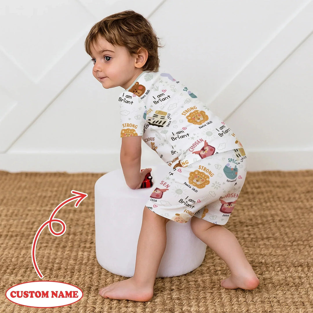 God’s Little Zoo Custom Name Two Piece Short Sleeve Shorts Pajama Set , God’s Little Zoo Custom Name Two Piece Short Sleeve Shorts Pajama Set - 12-18M