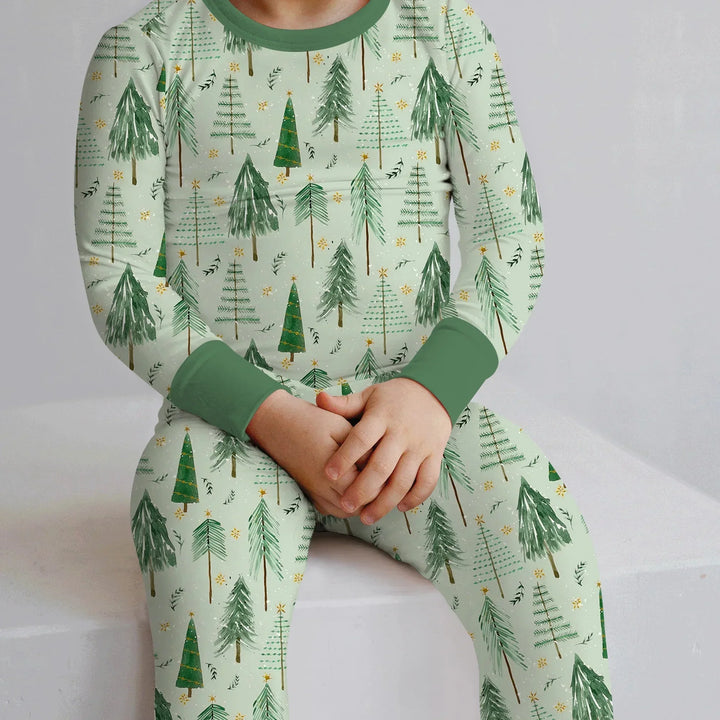 Green Christmas Tree Farm Two Piece Long Sleeve Pajama Set , Green Christmas Tree Farm Two Piece Long Sleeve Pajama Set - 12-18M