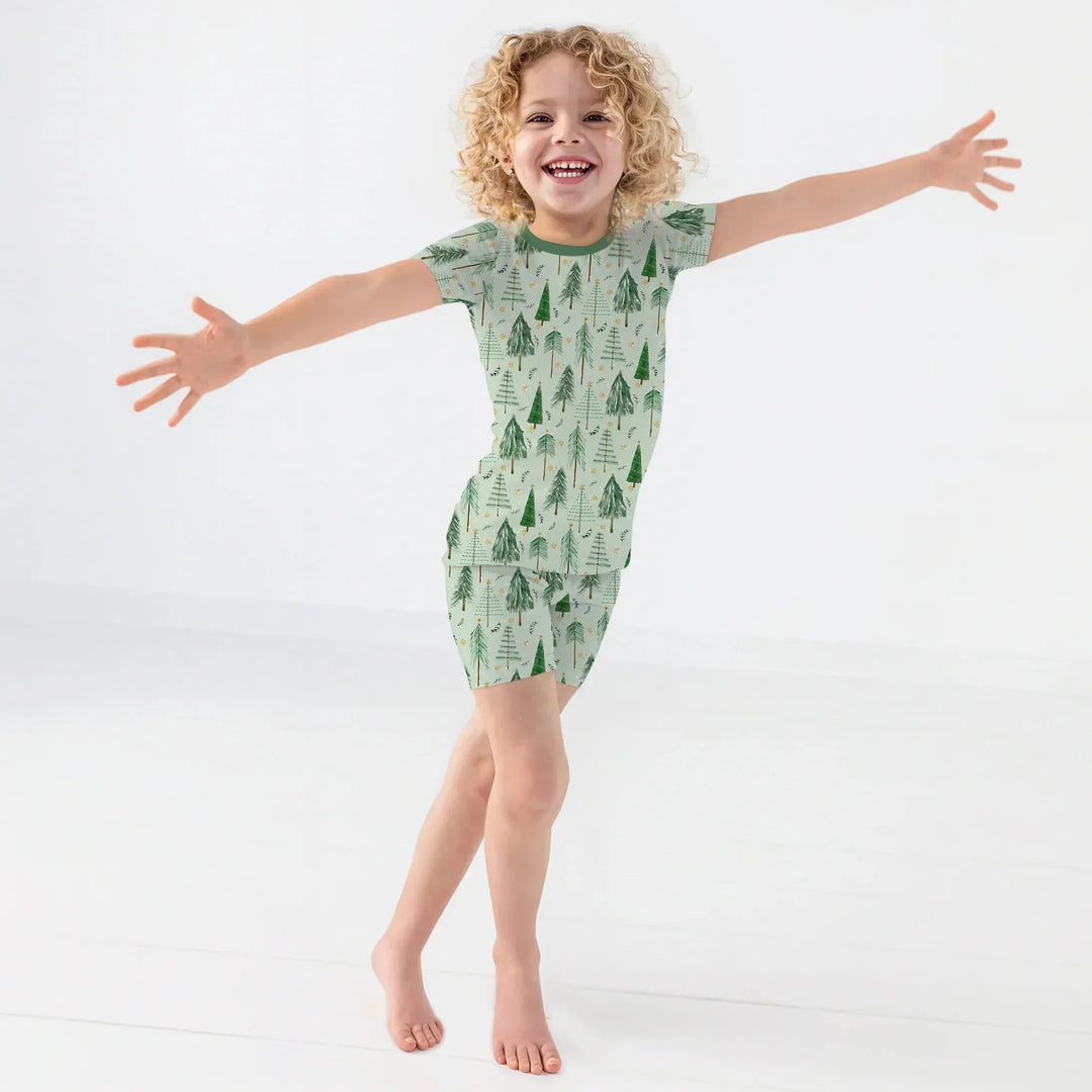 Green Christmas Tree Farm Two Piece Short Sleeve Shorts Pajama Set , Green Christmas Tree Farm Two Piece Short Sleeve Shorts Pajama Set - 12-18M