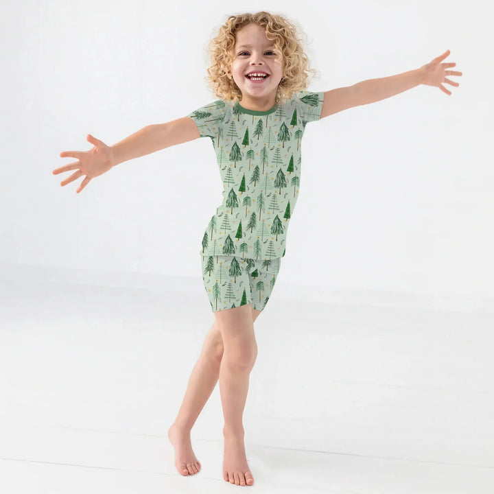 Green Christmas Tree Farm Two Piece Short Sleeve Shorts Pajama Set , Green Christmas Tree Farm Two Piece Short Sleeve Shorts Pajama Set - 12-18M