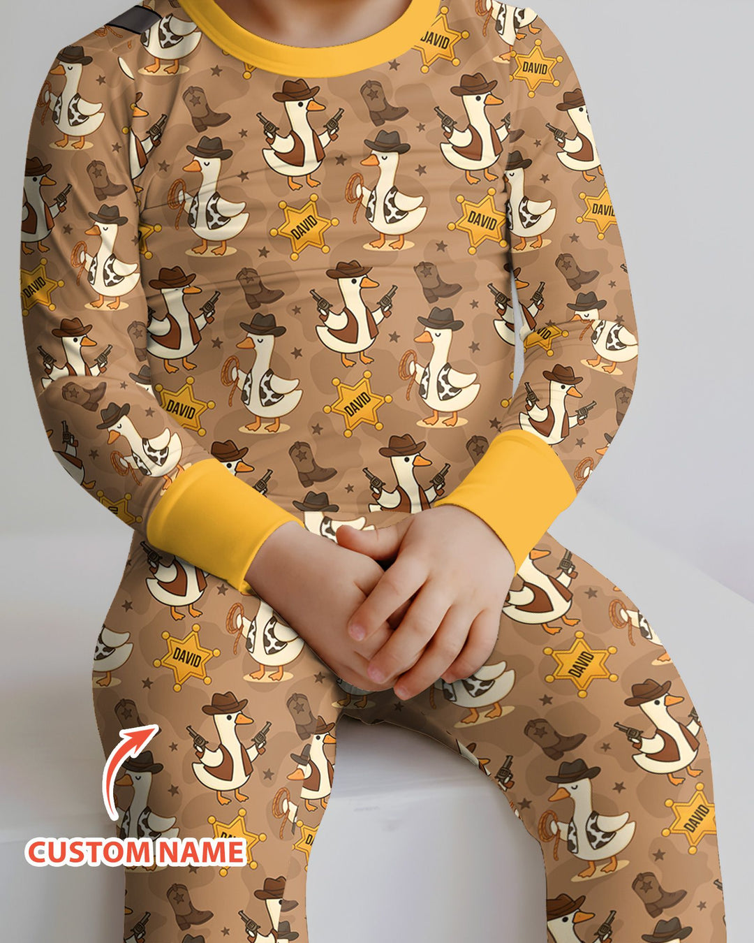 Custom Name Wild West Goose Bamboo Two Piece Long Sleeve Pajama Set