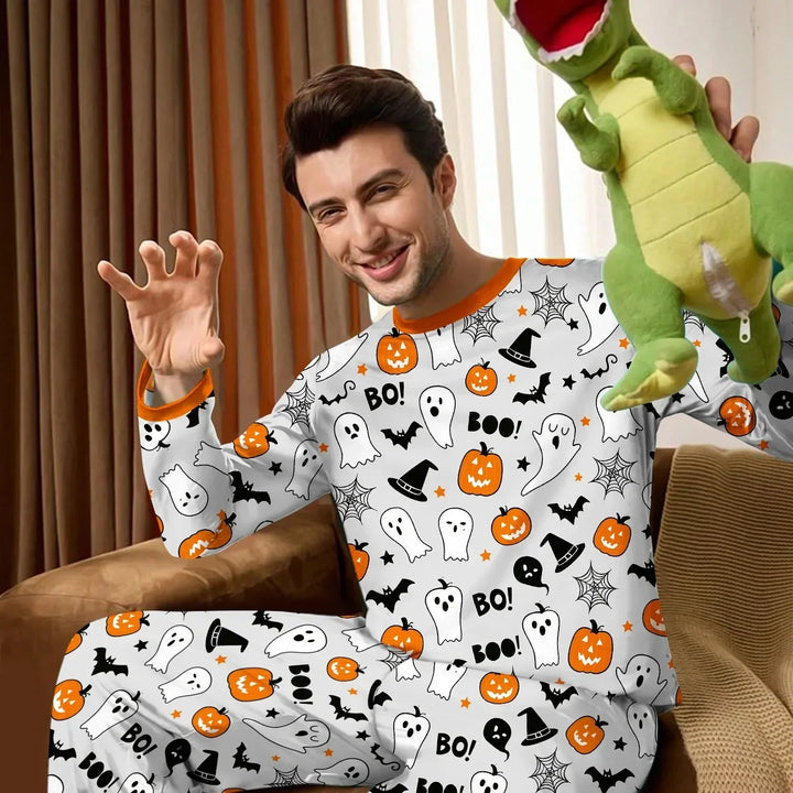Halloween Boo & Pumpkin Glow In The Dark Men's Pajama Set , Halloween Boo & Pumpkin Glow In The Dark Men's Pajama Set - XS