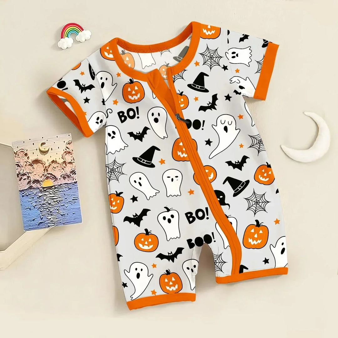 Halloween Boo & Pumpkin Glow In The Dark Shorty Zippy , Halloween Boo & Pumpkin Glow In The Dark Shorty Zippy - 0-3M