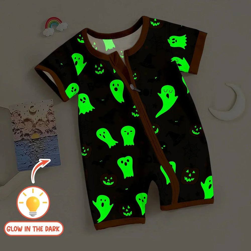 Halloween Boo & Pumpkin Glow In The Dark Shorty Zippy , Halloween Boo & Pumpkin Glow In The Dark Shorty Zippy - 0-3M