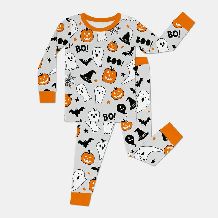 Halloween Boo & Pumpkin Glow In The Dark Two Piece Long Sleeve Pajama Set , Halloween Boo & Pumpkin Glow In The Dark Two Piece Long Sleeve Pajama Set - 12-18M