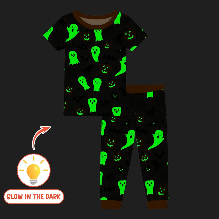 Halloween Boo & Pumpkin Glow In The Dark Two Piece Short Sleeve Pajama Set , Halloween Boo & Pumpkin Glow In The Dark Two Piece Short Sleeve Pajama Set - 12-18M