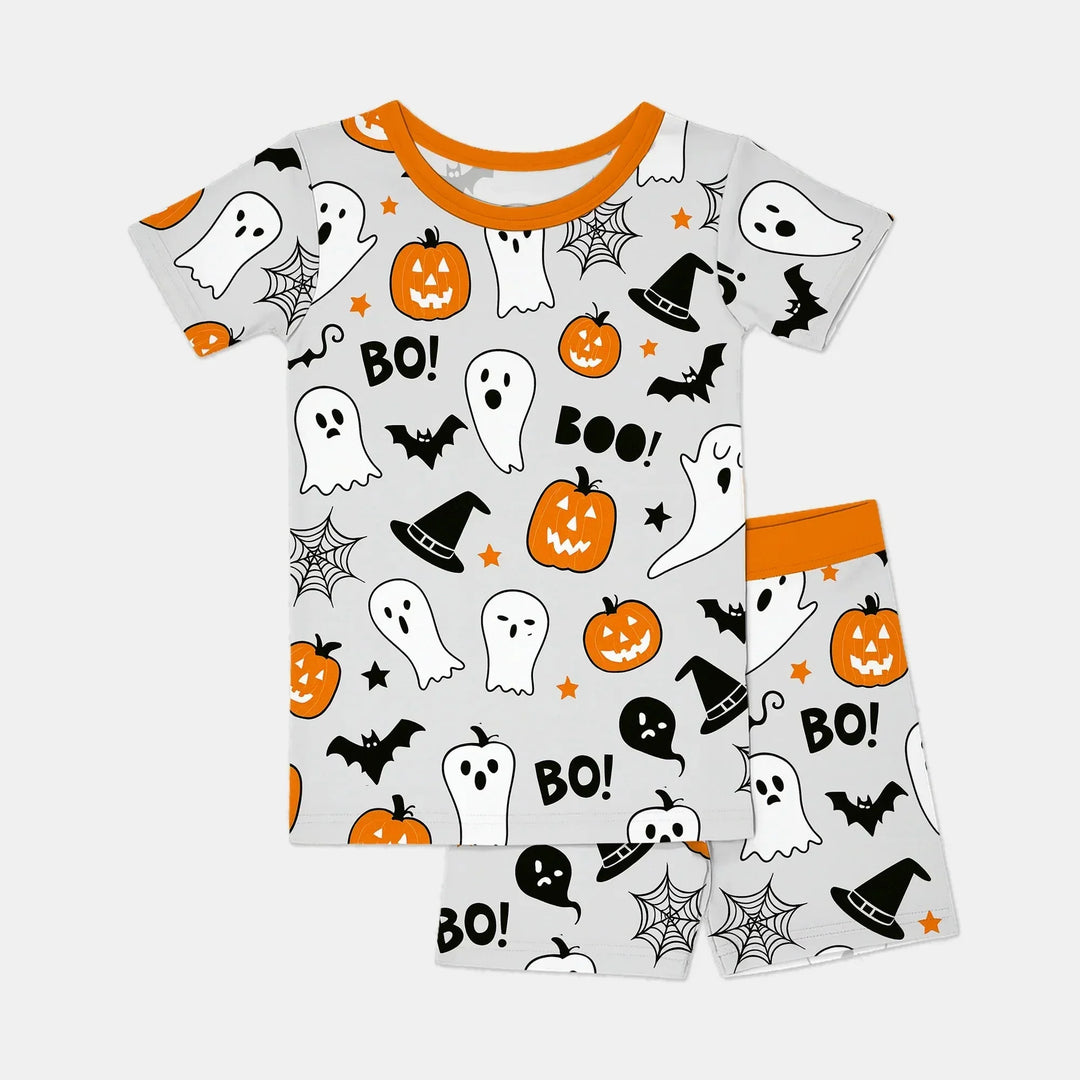 Halloween Boo & Pumpkin Glow In The Dark Two Piece Short Sleeve Shorts Pajama Set , Halloween Boo & Pumpkin Glow In The Dark Two Piece Short Sleeve Shorts Pajama Set - 12-18M