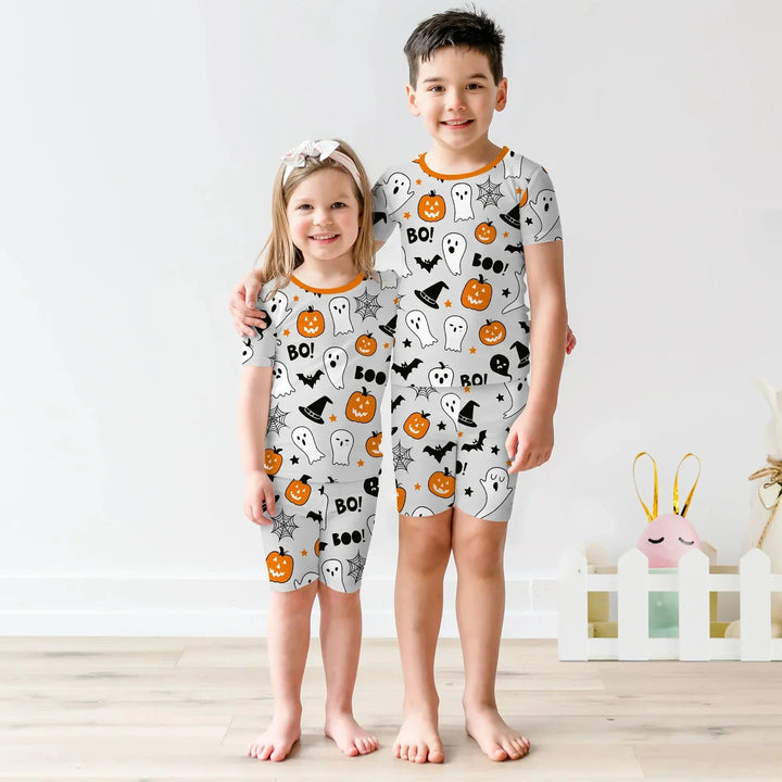 Halloween Boo & Pumpkin Glow In The Dark Two Piece Short Sleeve Shorts Pajama Set , Halloween Boo & Pumpkin Glow In The Dark Two Piece Short Sleeve Shorts Pajama Set - 12-18M