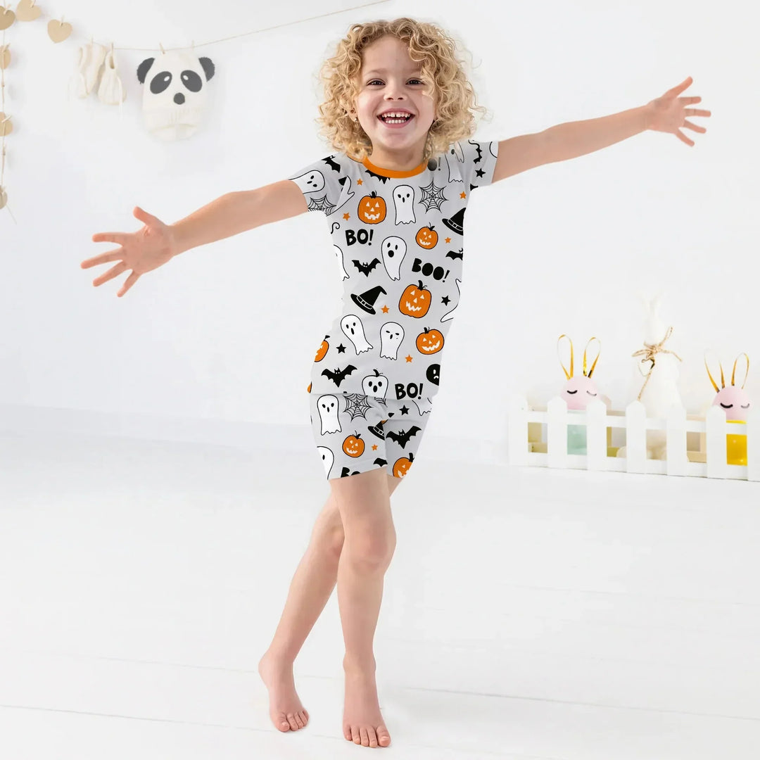 Halloween Boo & Pumpkin Glow In The Dark Two Piece Short Sleeve Shorts Pajama Set , Halloween Boo & Pumpkin Glow In The Dark Two Piece Short Sleeve Shorts Pajama Set - 12-18M