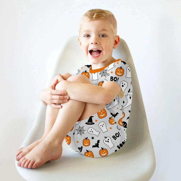 Halloween Boo & Pumpkin Two Piece Short Sleeve Shorts Pajama Set , Halloween Boo & Pumpkin Two Piece Short Sleeve Shorts Pajama Set - 12-18M