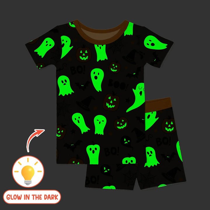 Halloween Boo & Pumpkin Two Piece Short Sleeve Shorts Pajama Set , Halloween Boo & Pumpkin Two Piece Short Sleeve Shorts Pajama Set - 12-18M
