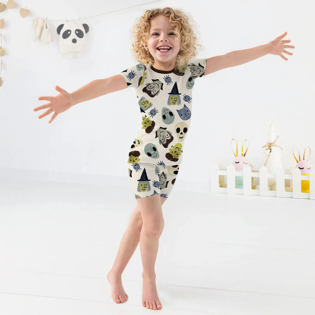 Halloween Face Two Piece Short Sleeve Shorts Pajama Set , Halloween Face Two Piece Short Sleeve Shorts Pajama Set - 12-18M