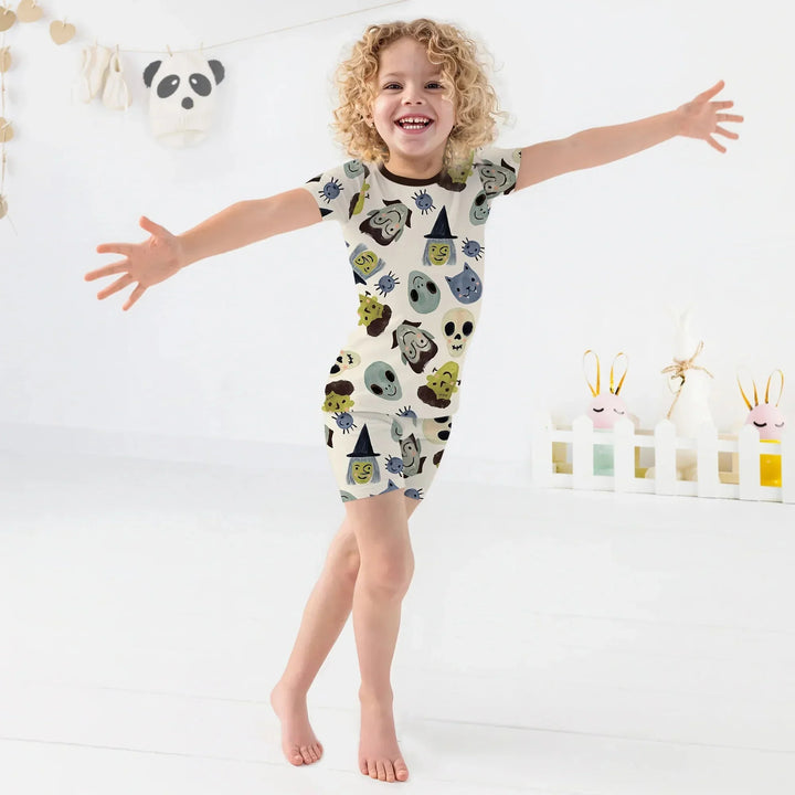 Halloween Face Two Piece Short Sleeve Shorts Pajama Set , Halloween Face Two Piece Short Sleeve Shorts Pajama Set - 12-18M