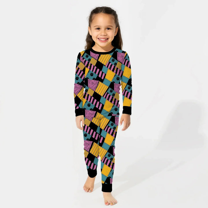 Halloween Patchwork Cartoon Two Piece Long Sleeve Pajama Set , Halloween Patchwork Cartoon Two Piece Long Sleeve Pajama Set - 12-18M