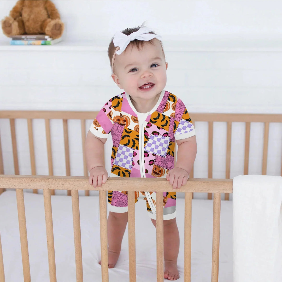Halloween Patchwork Shorty Zippy , Halloween Patchwork Shorty Zippy - 0-3M