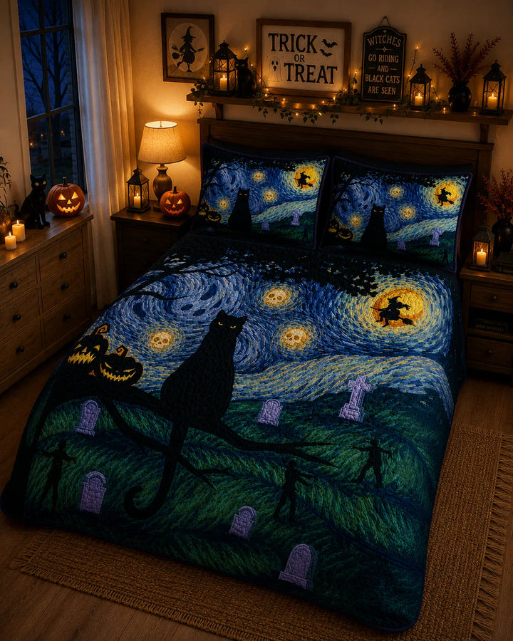 Starry Night Halloween Bamboo Quilt Bedding Set