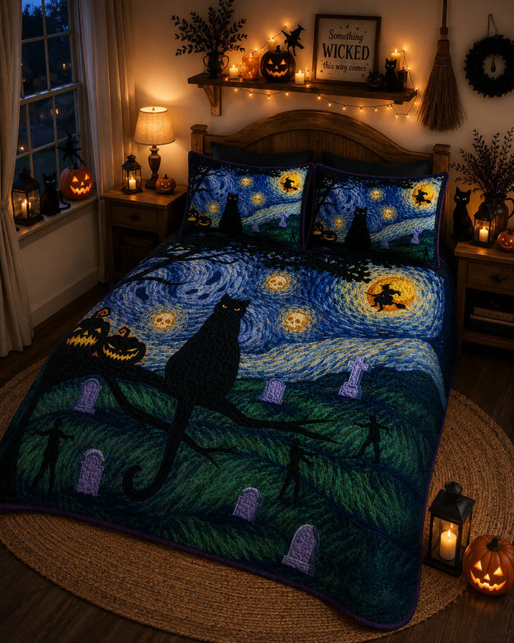 Starry Night Halloween Bamboo Quilt Bedding Set