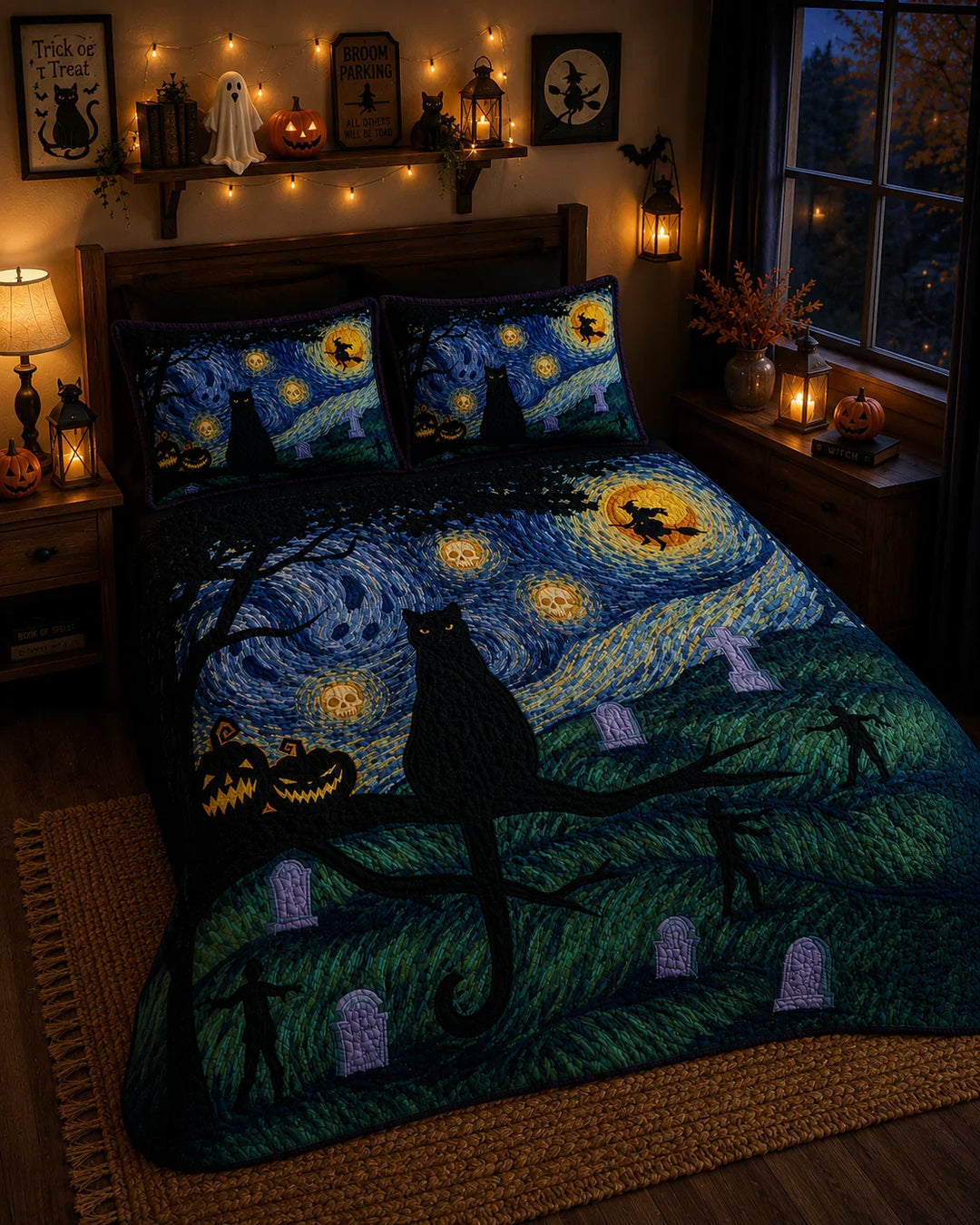 Starry Night Halloween Bamboo Quilt Bedding Set