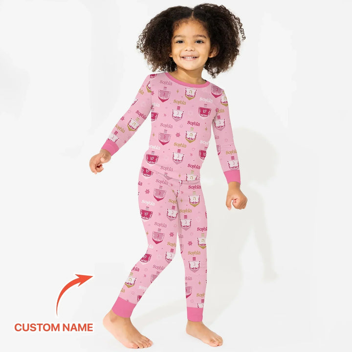 Hanukkah Dreidels Custom Name Two Piece Long Sleeve Pajama Set , Hanukkah Dreidels Custom Name Two Piece Long Sleeve Pajama Set - 12-18M