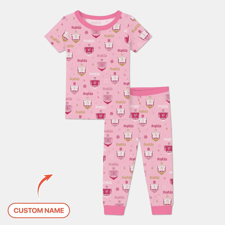 Hanukkah Dreidels Two Piece Short Sleeve Pajama Set , Hanukkah Dreidels Two Piece Short Sleeve Pajama Set - 12-18M