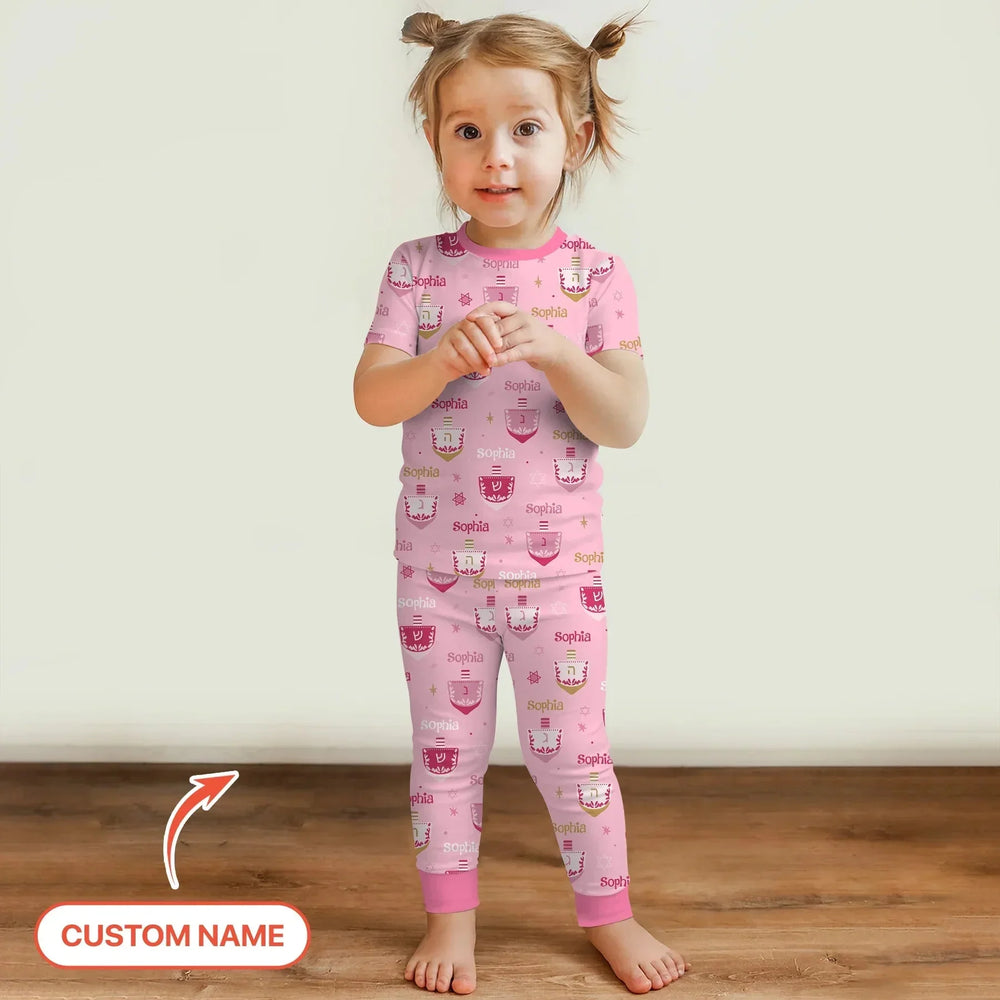 Hanukkah Dreidels Two Piece Short Sleeve Pajama Set , Hanukkah Dreidels Two Piece Short Sleeve Pajama Set - 12-18M