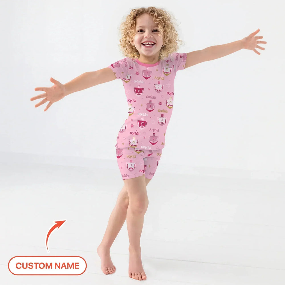 Hanukkah Dreidels Two Piece Short Sleeve Shorts Pajama Set , Hanukkah Dreidels Two Piece Short Sleeve Shorts Pajama Set - 12-18M