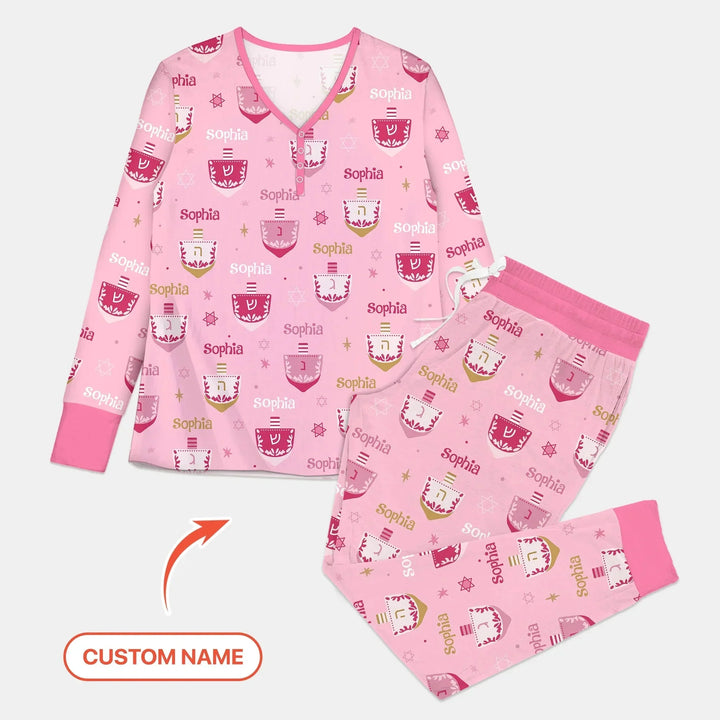 Hanukkah Dreidels Women Pajama Set , Hanukkah Dreidels Women Pajama Set - Combo Shirt & Pants / S