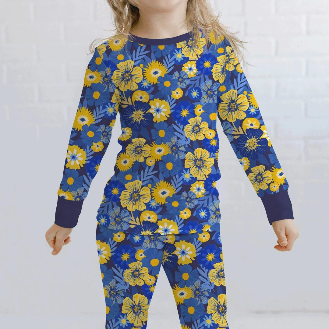 Hanukkah Little Flowers Girl Two Piece Long Sleeve Pajama Set , Hanukkah Little Flowers Girl Two Piece Long Sleeve Pajama Set - 12-18M