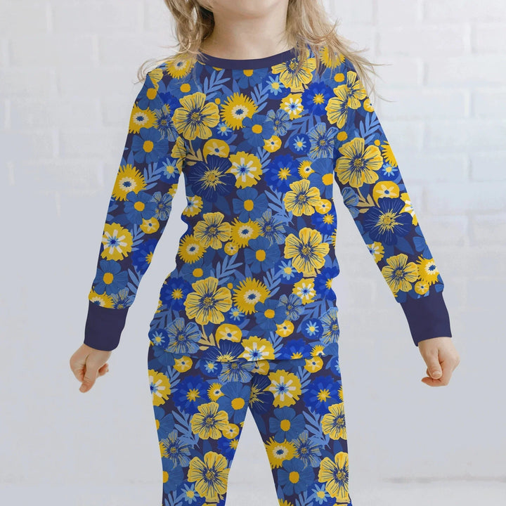 Hanukkah Little Flowers Girl Two Piece Long Sleeve Pajama Set , Hanukkah Little Flowers Girl Two Piece Long Sleeve Pajama Set - 12-18M