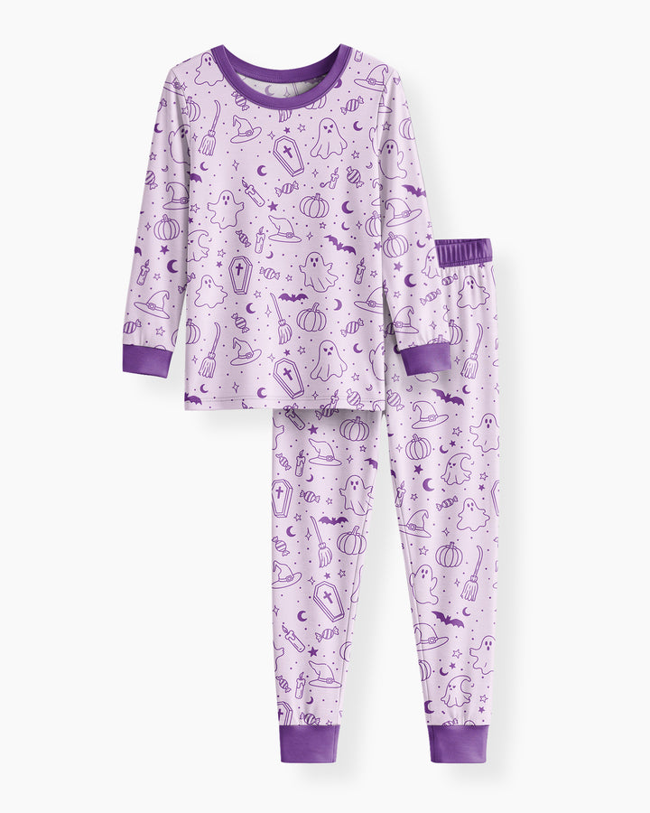Cute Aesthetic Spooky Halloween Boo Bamboo Two Piece Long Sleeve Pajama Set
