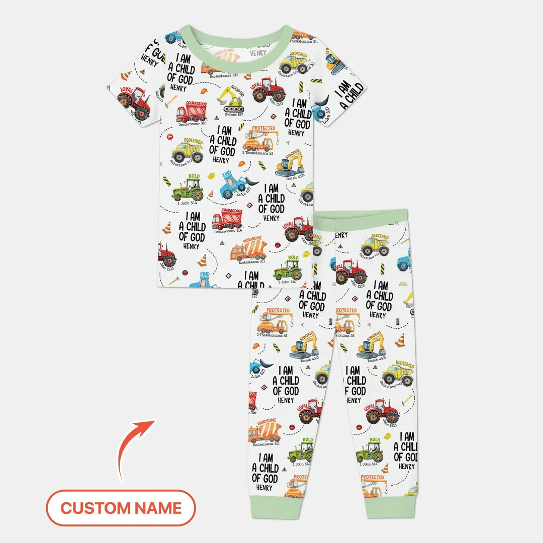 I Am A Child Of God Custom Name Two Piece Short Sleeve Pajama Set , I Am A Child Of God Custom Name Two Piece Short Sleeve Pajama Set - 12-18M