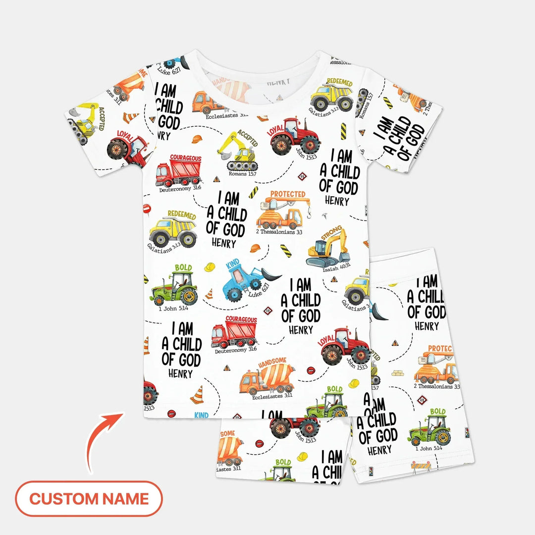 I Am A Child Of God Custom Name Two Piece Short Sleeve Shorts Pajama Set , I Am A Child Of God Custom Name Two Piece Short Sleeve Shorts Pajama Set - 12-18M