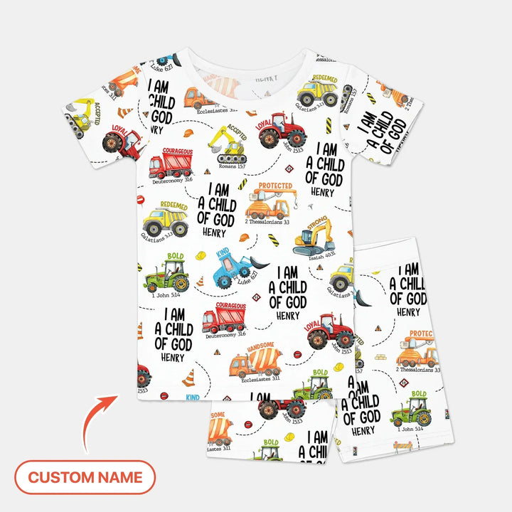 I Am A Child Of God Custom Name Two Piece Short Sleeve Shorts Pajama Set , I Am A Child Of God Custom Name Two Piece Short Sleeve Shorts Pajama Set - 12-18M