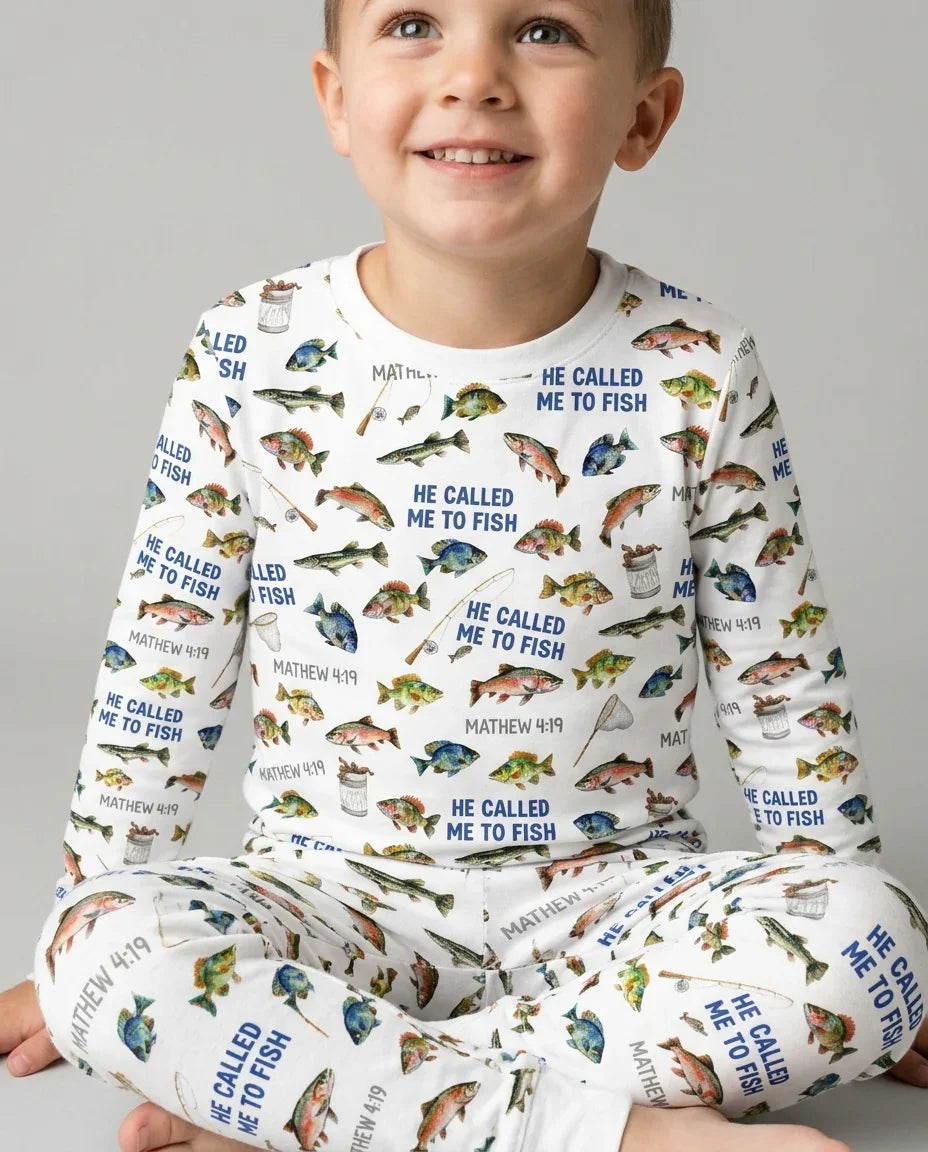 He Called Me To Fish Daddy & Me Matching Bamboo Two Piece Long Sleeve Pajama Set