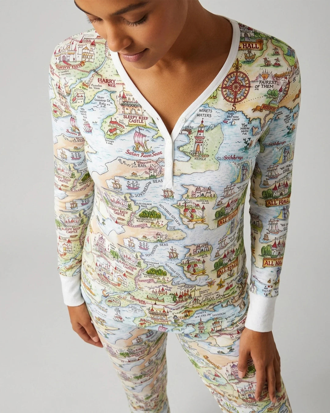 Once Upon A Map Mommy & Baby Matching Bambus Schlafanzug-Set für Damen