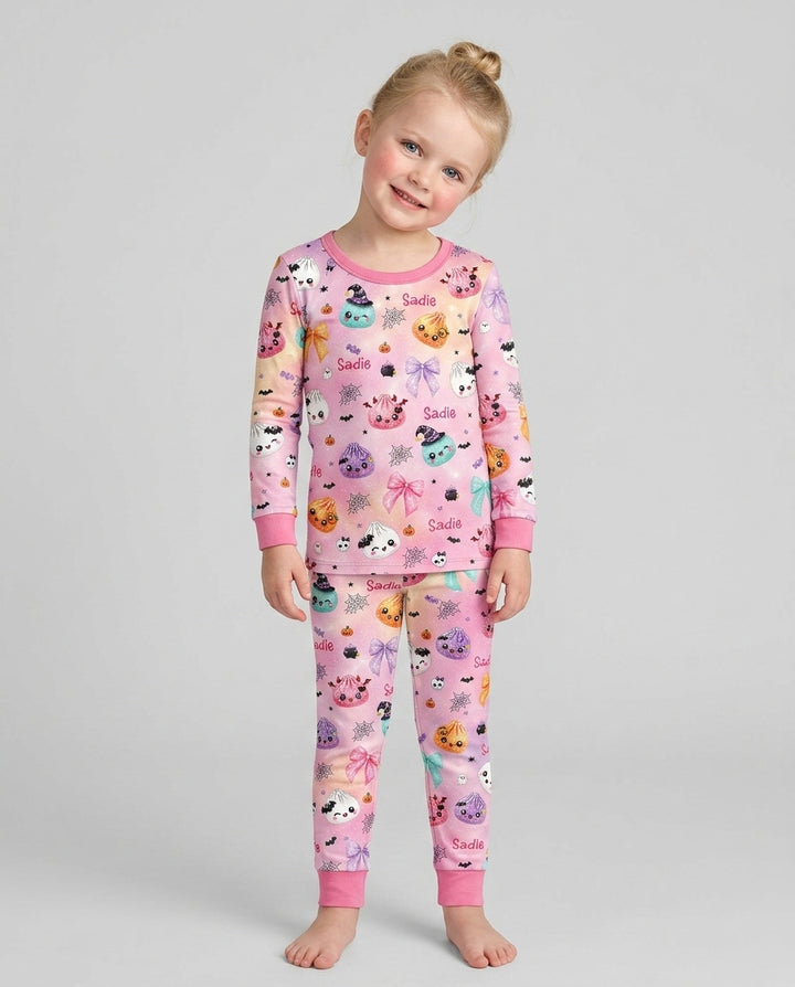 Custom Name Spooky Dumpling Bamboo Two Piece Long Sleeve Pajama Set