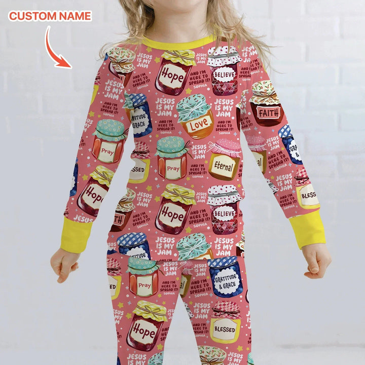 Jesus Is My Jam Custom Name Two Piece Long Sleeve Pajama Set , Jesus Is My Jam Custom Name Two Piece Long Sleeve Pajama Set - 12-18M