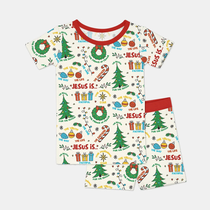 Jesus Is The Reason For The Season Two Piece Short Sleeve Shorts Pajama Set , Jesus Is The Reason For The Season Two Piece Short Sleeve Shorts Pajama Set - 12-18M