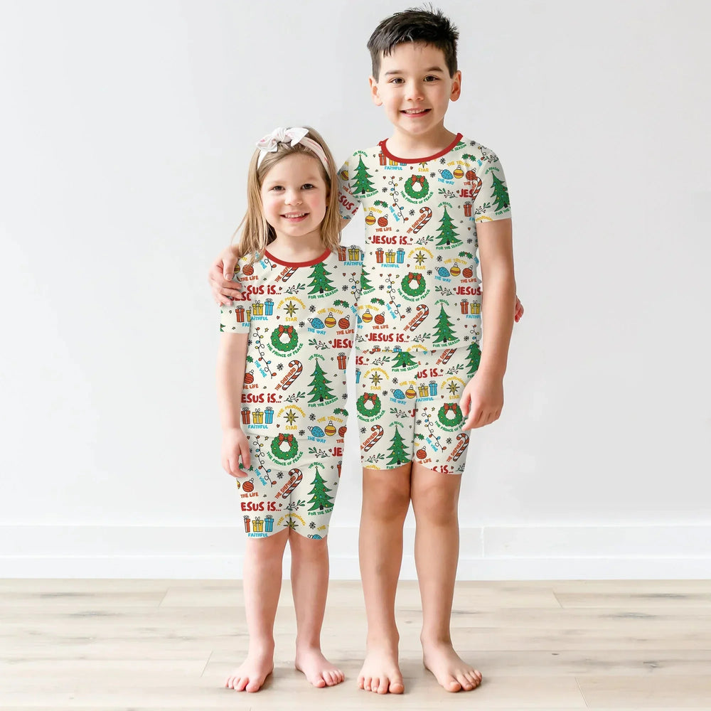Jesus Is The Reason For The Season Two Piece Short Sleeve Shorts Pajama Set , Jesus Is The Reason For The Season Two Piece Short Sleeve Shorts Pajama Set - 12-18M