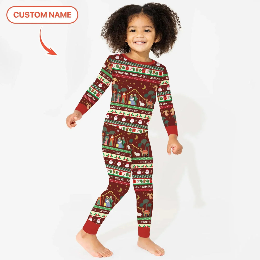 Jesus The Way The Truth The Life Custom Name Two Piece Long Sleeve Pajama Set , Jesus The Way The Truth The Life Custom Name Two Piece Long Sleeve Pajama Set - 12-18M