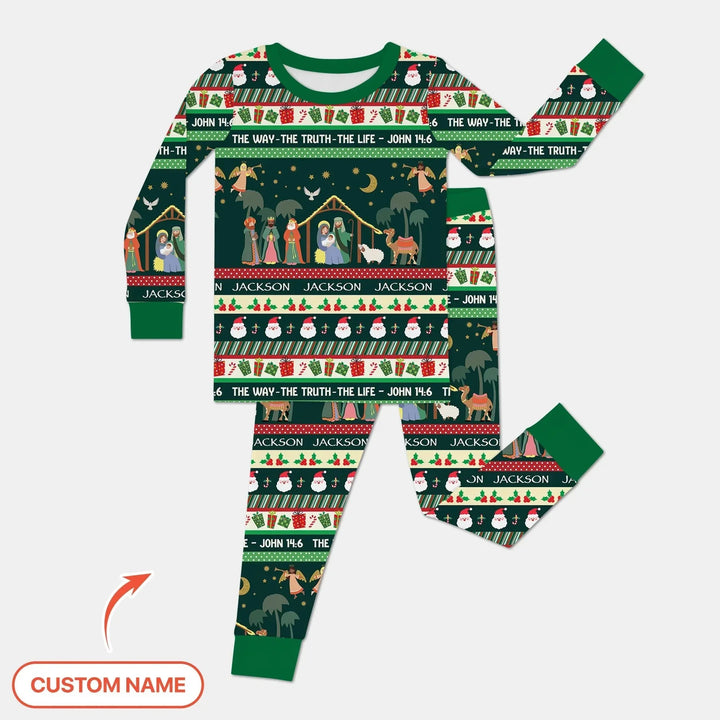 Jesus The Way The Truth The Life Custom Name Two Piece Long Sleeve Pajama Set , Jesus The Way The Truth The Life Custom Name Two Piece Long Sleeve Pajama Set - 12-18M