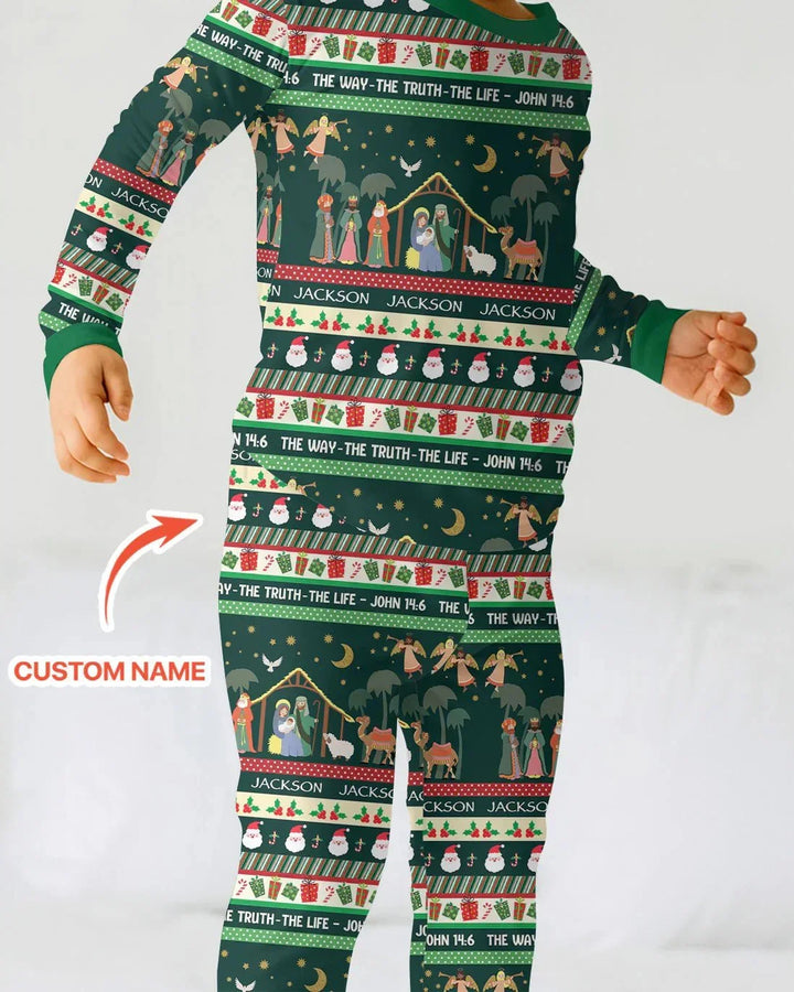 Jesus The Way The Truth The Life Custom Name Two Piece Long Sleeve Pajama Set , Jesus The Way The Truth The Life Custom Name Two Piece Long Sleeve Pajama Set - 12-18M