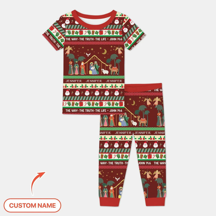 Jesus The Way The Truth The Life Custom Name Two Piece Short Sleeve Pajama Set , Jesus The Way The Truth The Life Custom Name Two Piece Short Sleeve Pajama Set - 12-18M