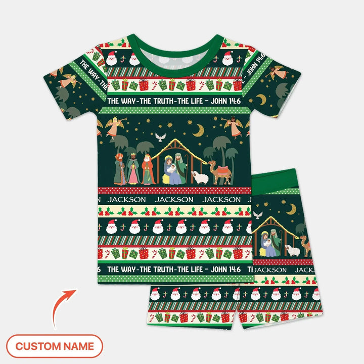 Jesus The Way The Truth The Life Custom Name Two Piece Short Sleeve Shorts Pajama Set , Jesus The Way The Truth The Life Custom Name Two Piece Short Sleeve Shorts Pajama Set - 12-18M