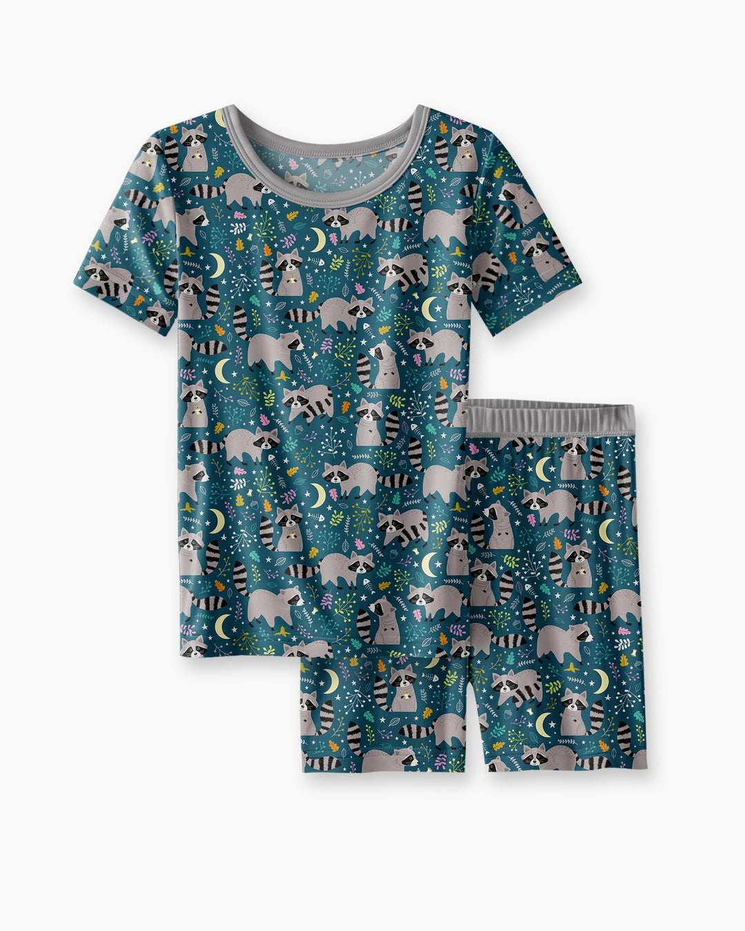 Midnight Raccoons Bamboo Two Piece Short Sleeve Shorts Pajama Set