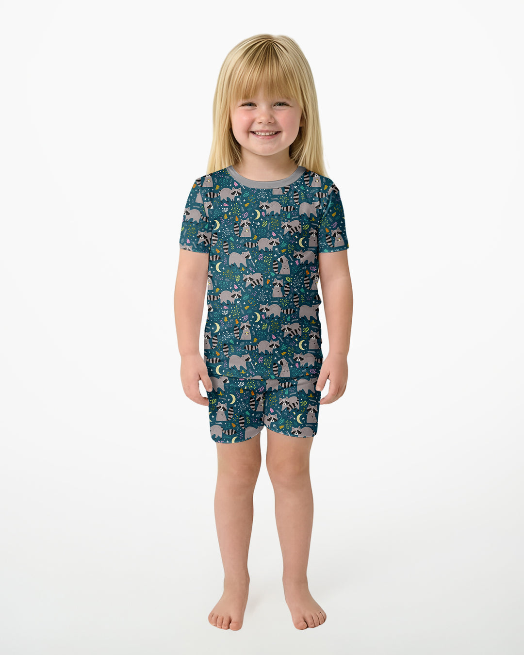 Midnight Raccoons Bamboo Two Piece Short Sleeve Shorts Pajama Set