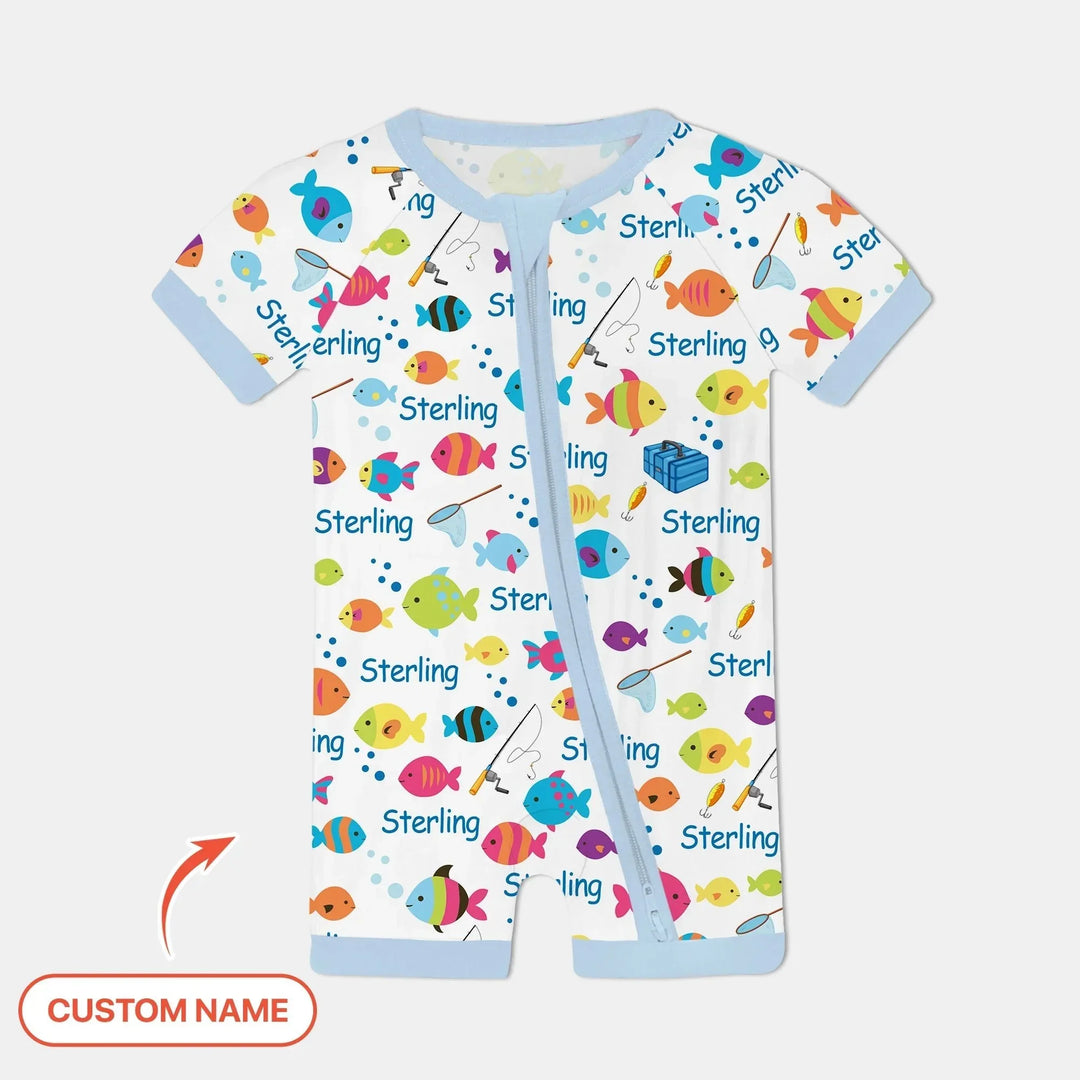 Little Fisher’s Adventure Custom Name Shorty Zippy , Little Fisher’s Adventure Custom Name Shorty Zippy - 0-3M