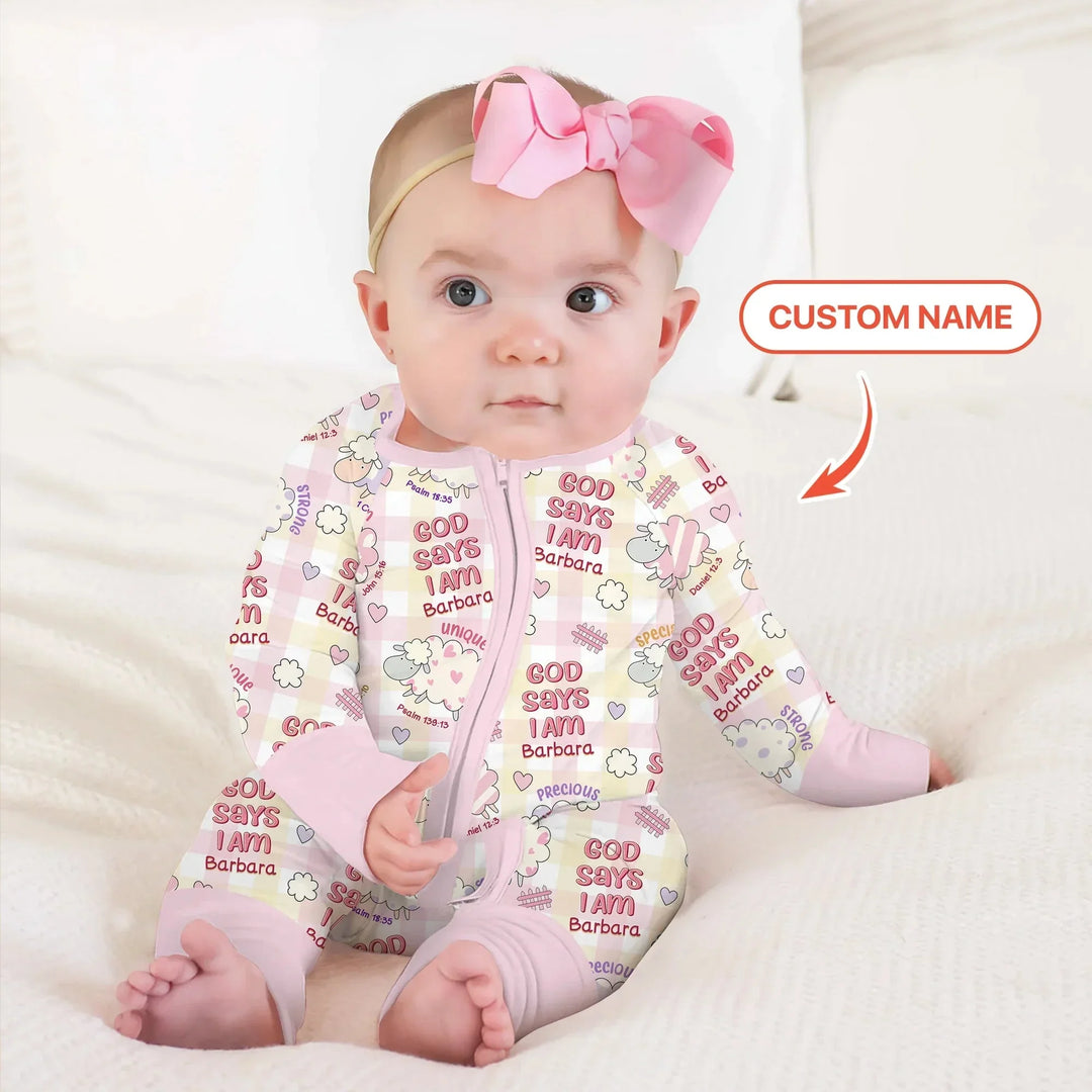 Little Lamb God Says I Am Custom Name Convertible Zippy , Little Lamb God Says I Am Custom Name Convertible Zippy - 0-3M